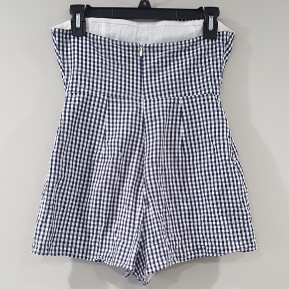 Urban Outfitters Navy Blue Plaid Romper Sz 2 - Picture 3 of 7